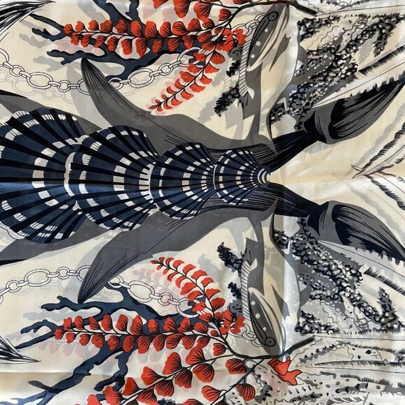 Ocean Themed 70" x 37" Silk Viscose Scarf/Wrap Made in P.R.C. Multi Color Sz OS - Picture 5 of 12